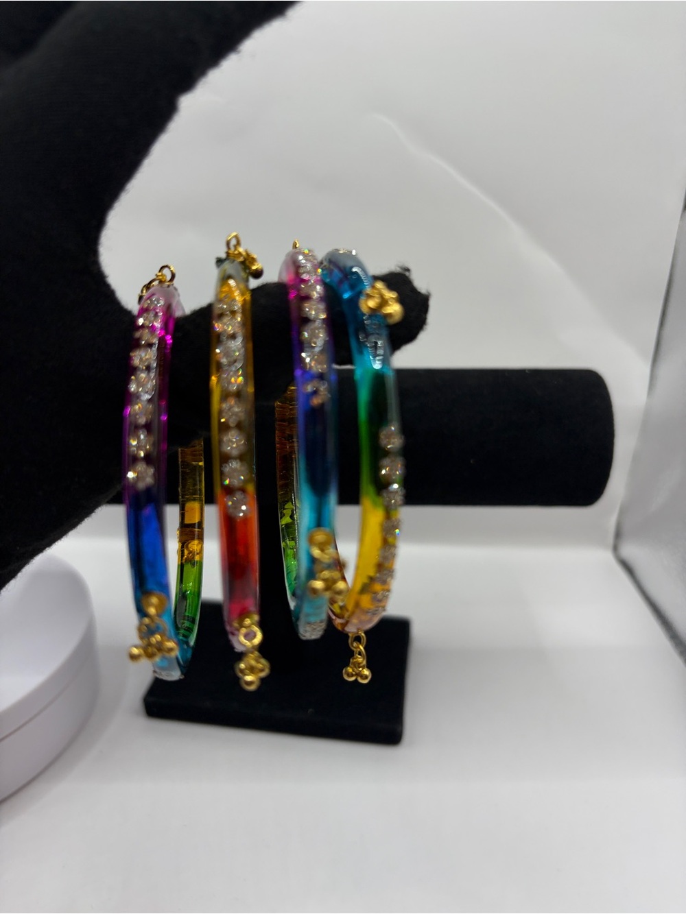 Multicolor Kundan Crystal Glass Accent Kashmiri Women's Bangles - Set of 4 - Picture 5 of 5